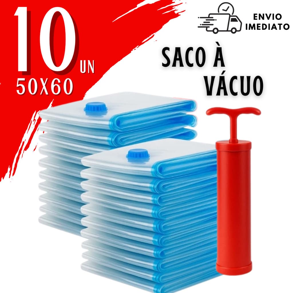 Kit 10 Sacos a Vácuo 50x60 + Bomba Manual MyLittleTricks | Organiza Roupas, Cobertor, Mala de Viagem