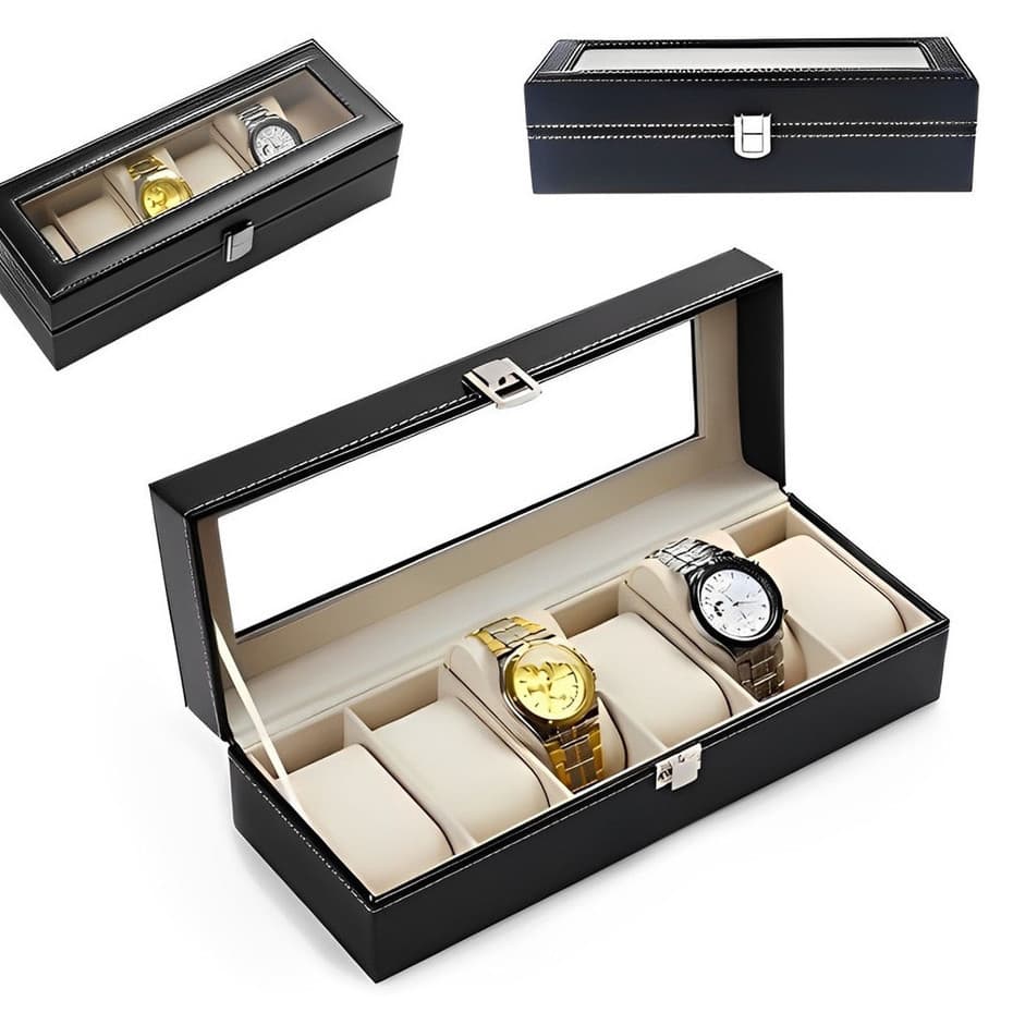 Porta Relógio Estojo Organizador Luxo Divisórias Maleta Caixa Aveludado 6 Divisórias