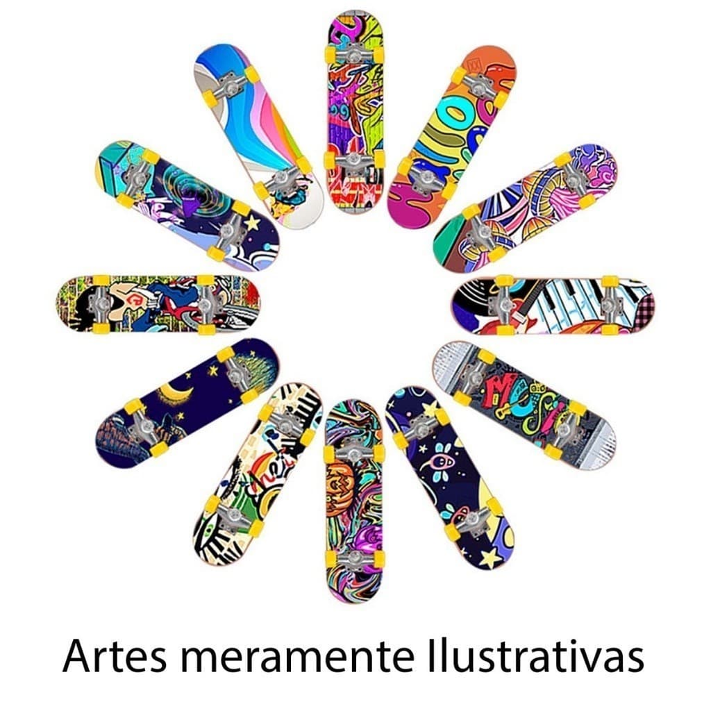 Kit Skate de Dedo 5 peças skate, 5 lixas adesvias para montagem com chave e parafusos