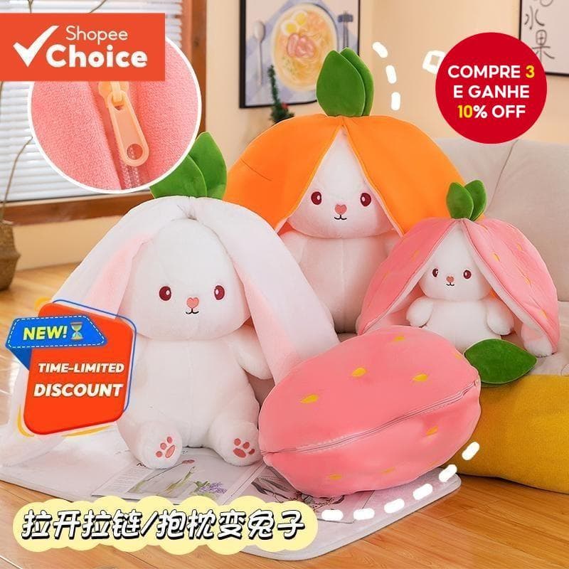 35-48cm Transformado Morango Coelho Boneca Brinquedo De Pelúcia Pequeno Branco Dormindo Cenoura