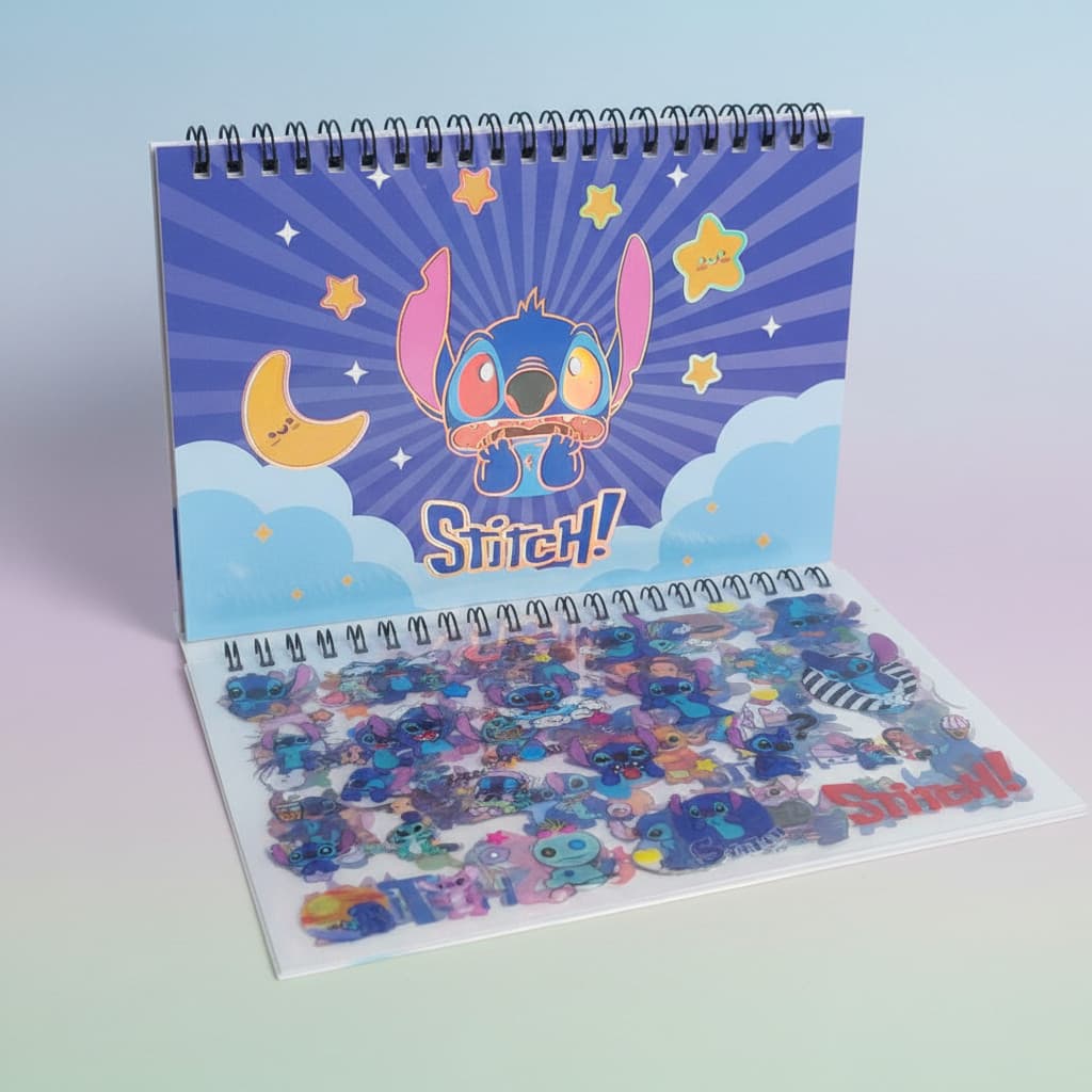 Caderno Adesivos Stitch / Heróis 500 Adesivos - Papelaria Fofa
