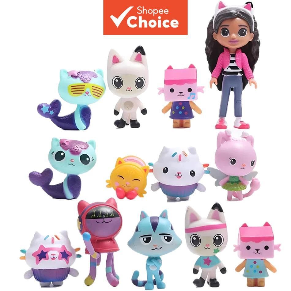  13 peças/conjunto Personagens de Anime da Casa de Bonecas Gabby – Gato Sorriso, Abraço, Boneca Gaby Menina – Presente