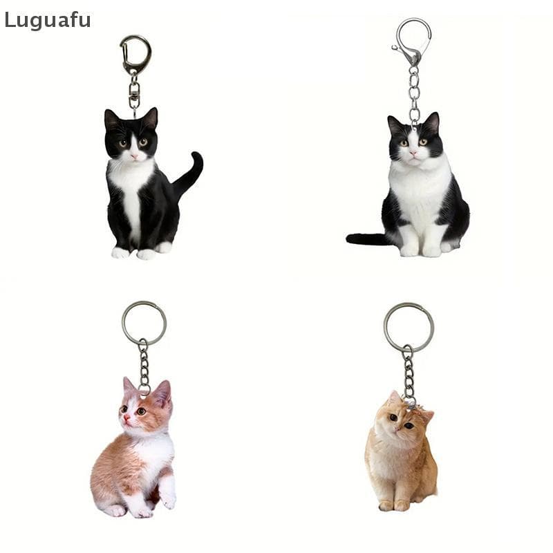 Luguafu Feminino Bonito Acrílico Gato Chaveiros Adorável Branco Pingente Crianças Engraçado Meninas Mochila Ornamento Jó