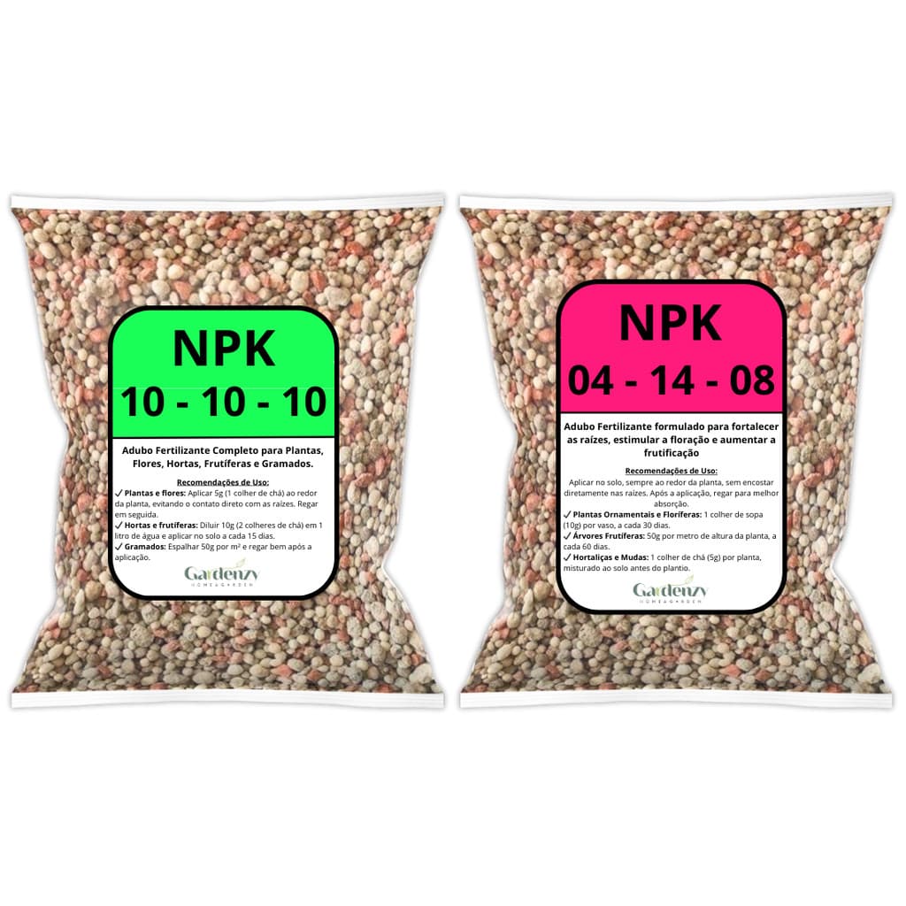 Kit Adubo Fertilizante NPK 10-10-10 + 04-14-08 - Para plantas verdes, flores, gramados e frutíferas