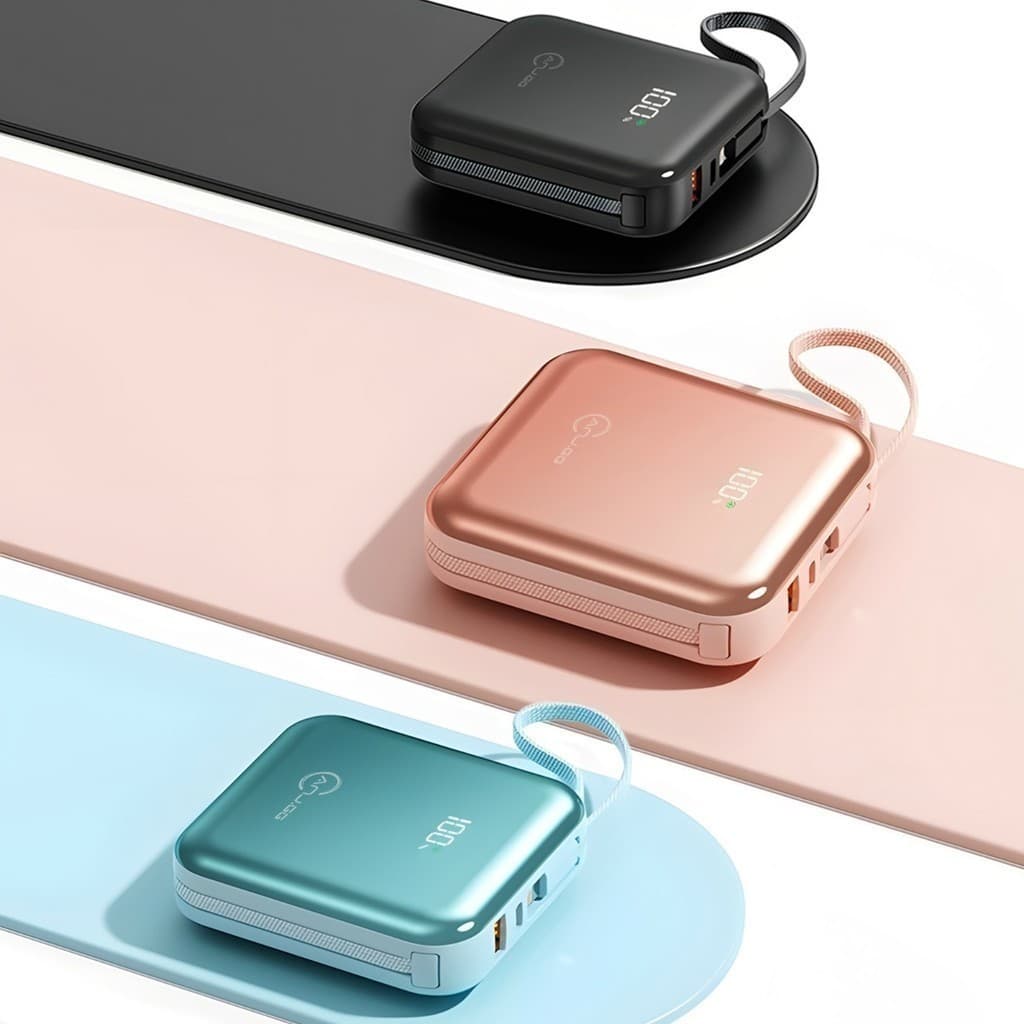 Mini power bank portátil 20.000 mAh com IOS e cabo Tipo C