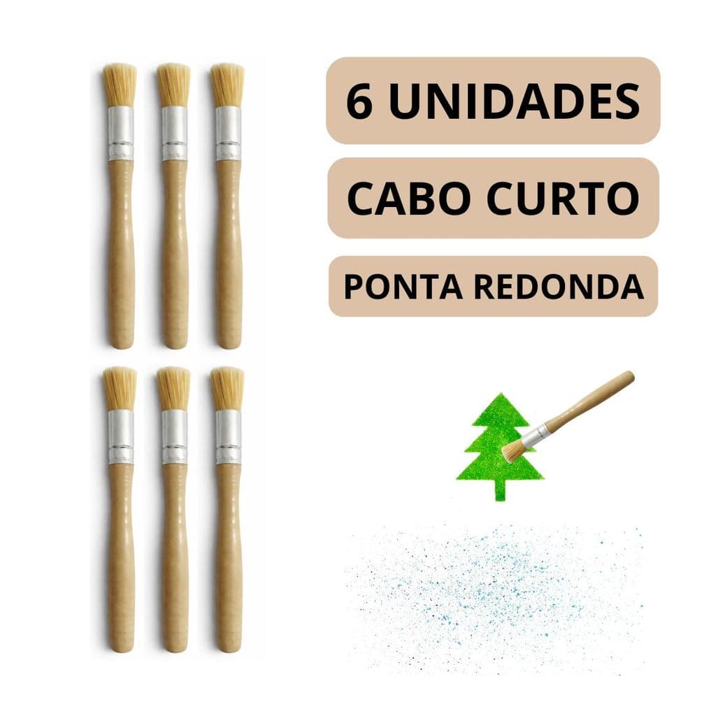 Kit 6 Pincel Artistico Redondo Broxa Brocha Broxinha Escolar Cabo Curto Ref.300 - Pincéis Cassia