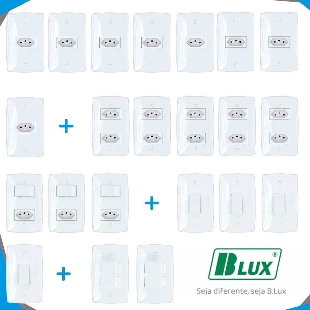 Kit 22 Peças Tomadas e Interruptores 4x2 Parede Embutir Interruptor Simples Tomada 10a 20a Finesse+