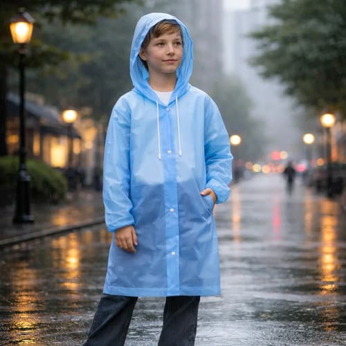 Capa De Chuva Infantil Com Capuz Impermeável Colorida Peva