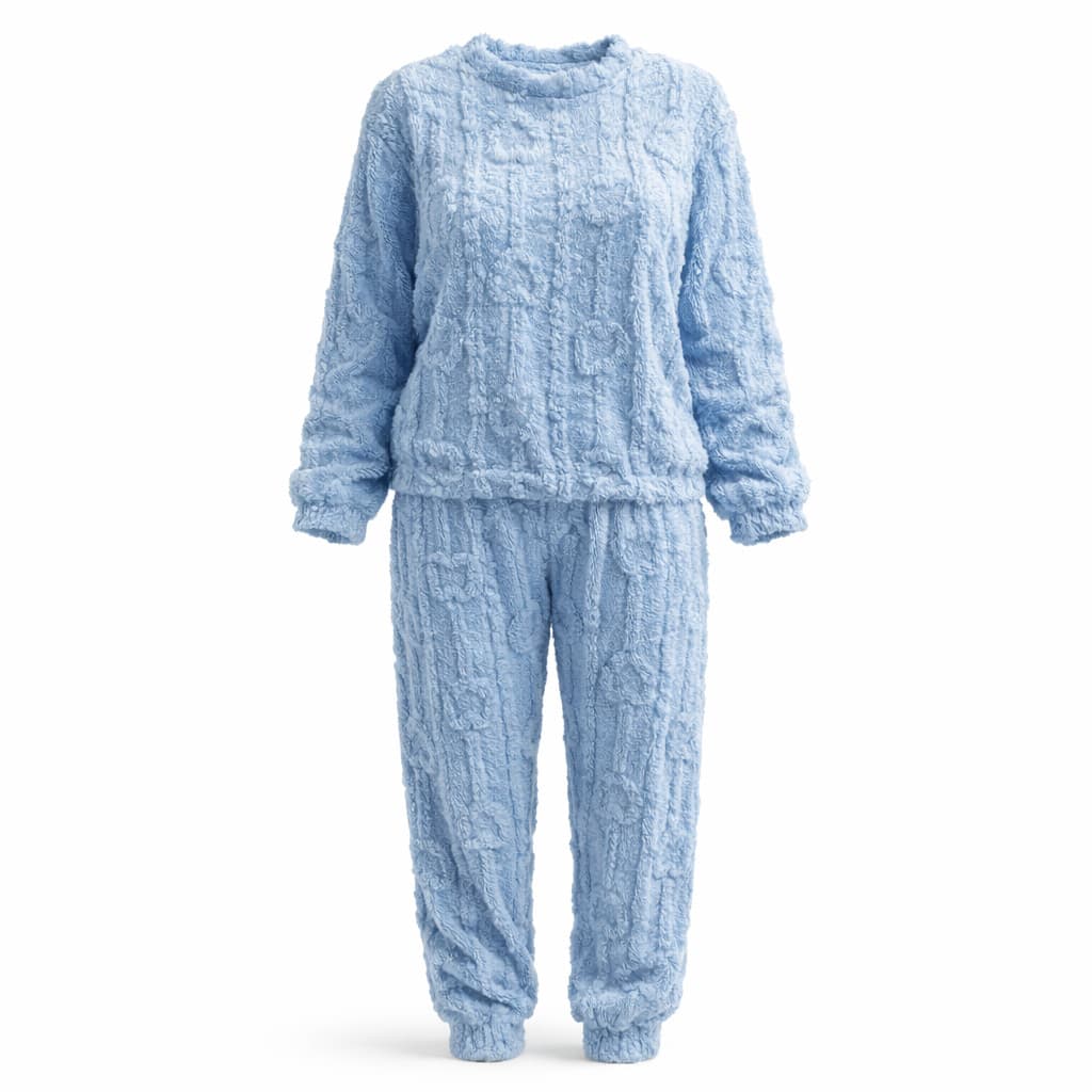 Pijama Feminino Longo Peluciado Manga Longa Conjunto Duas Peças em Soft Quentinho Para o Inverno