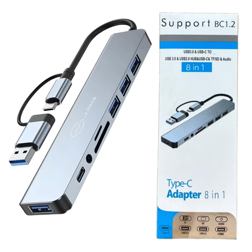Hub USB Tipo C 8 em 1 Adaptador Multifuncional para Notebook e Tablet