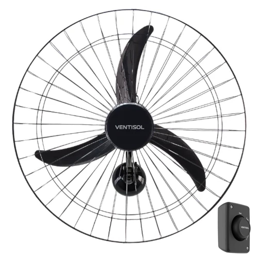 Ventilador de parede 60cm oscilante preto New - Ventisol