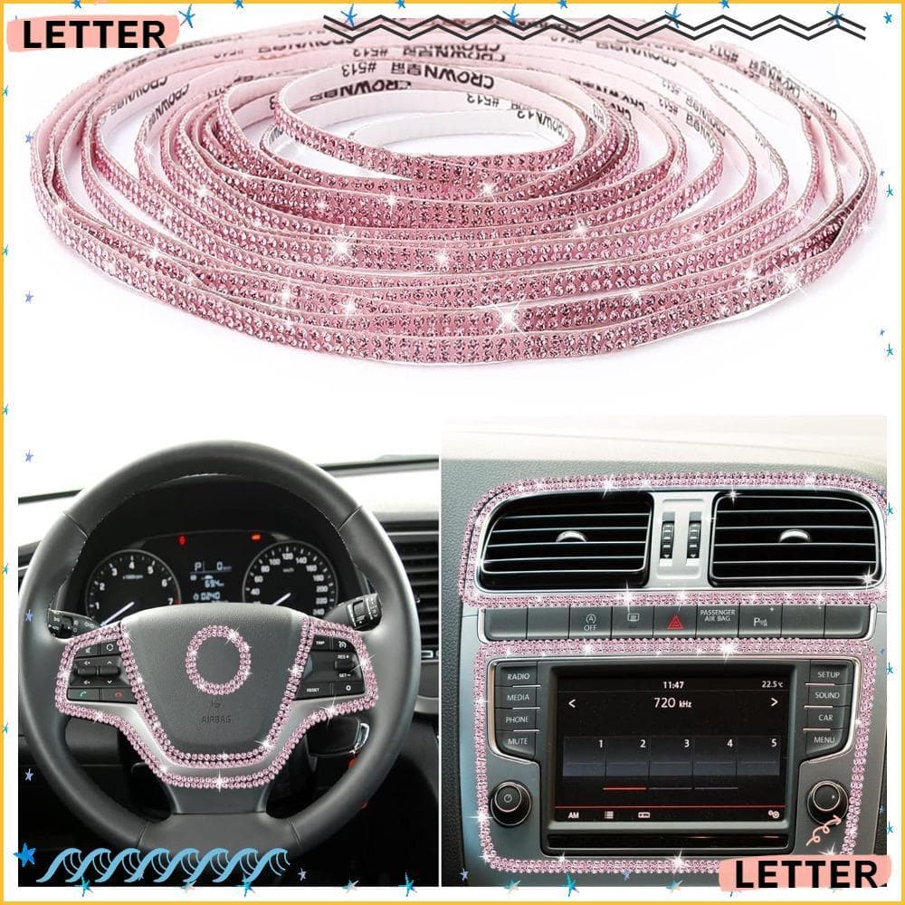Carta 16.4 Pés Bling Guarnição Do Carro , Rosa 5mm/0.2 Polegada Strass Decorações Branco Adesivos De