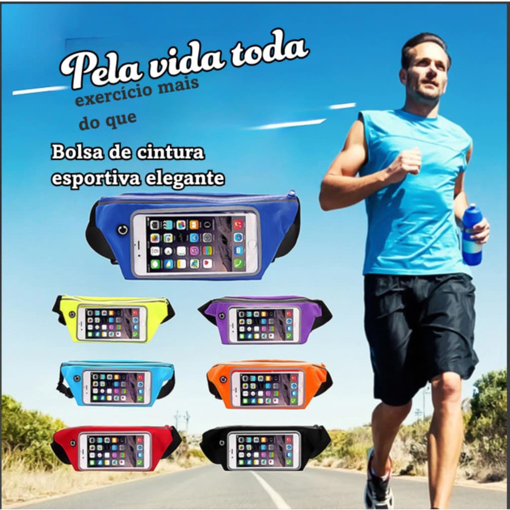 Pochete Ultra Slim Impermeável Celular Esportiva Corrida Desenho do tecido Liso Cor Azul