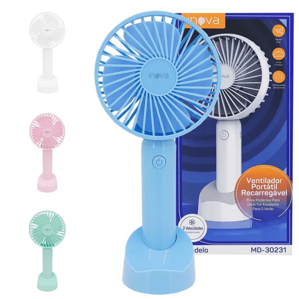 Mini ventilador recarregável portátil de mão mesa usb 3 velocidades