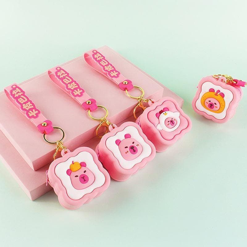 Decorador Bonito Mini Capibara Moeda Bolsa Tridimensional Silicone Fone De Ouvido Saco De Armazenamento Pequeno Gordinho