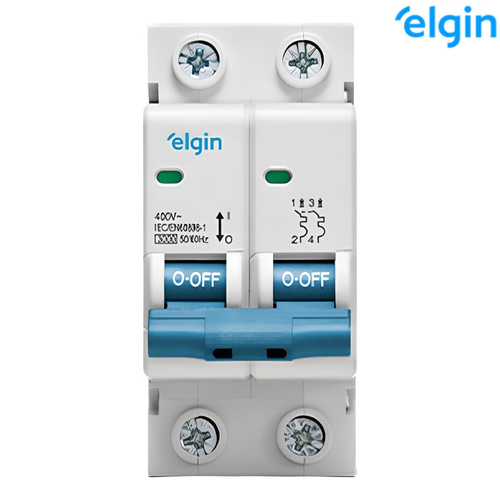 Disjuntor Bipolar Elgin 80 Amperes Curva de Disparo C Termomanético 2 Polos Fácil Substituicao DIN 35 Bifásico