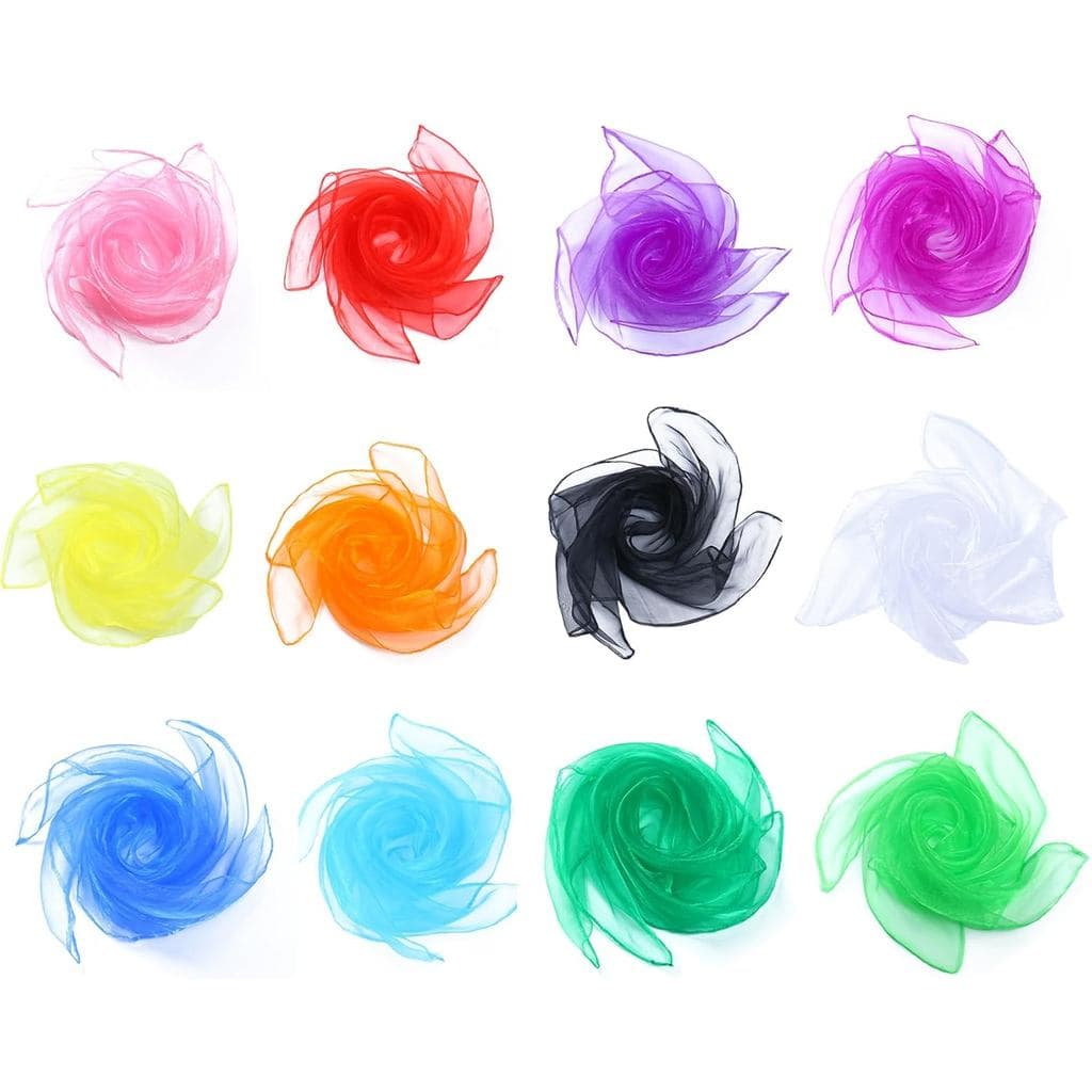BoAn 12 PCS Lenços de Dança e Malabarismo, Lenços de Seda Quadrados para Música e Movimento Mágico, Lenço de Música para
