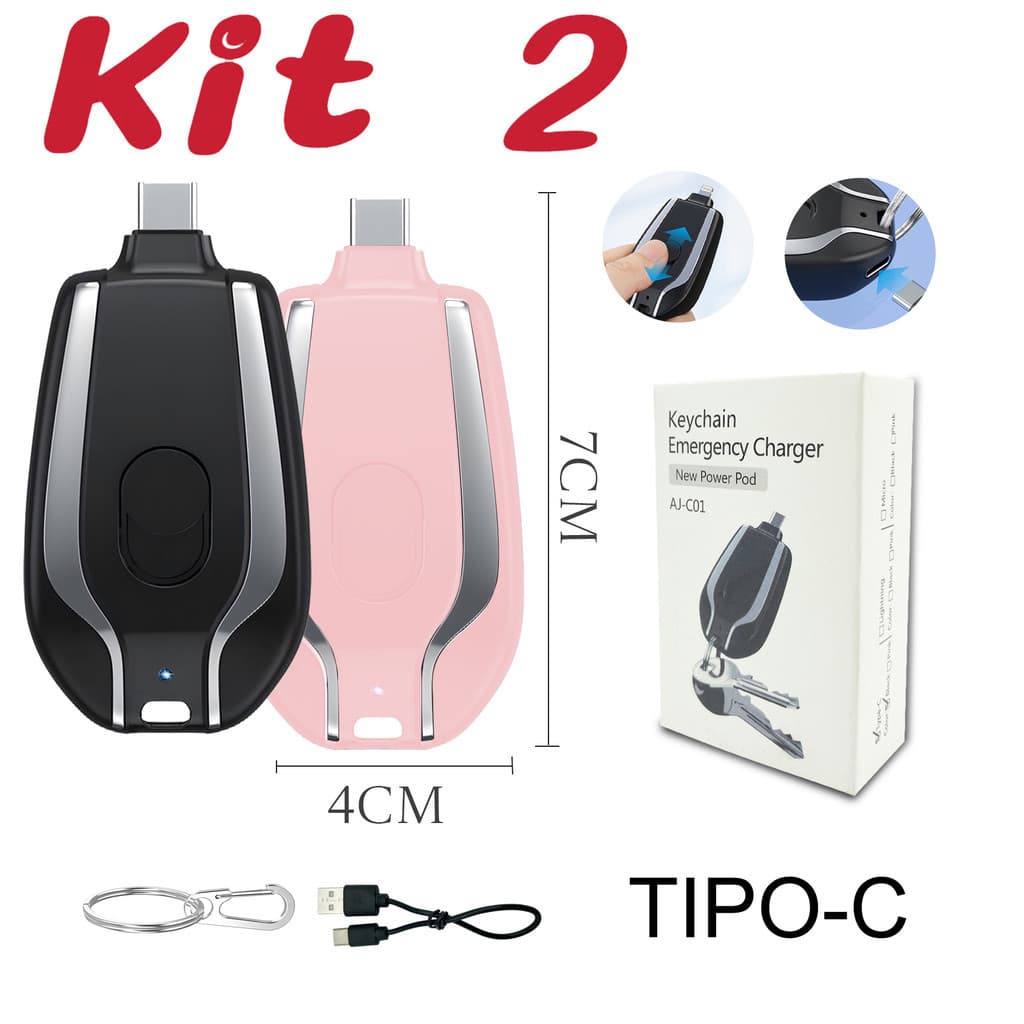 Kit 2 Mini Power Bank Portátil Tipo C Carregador Emergência Compacto