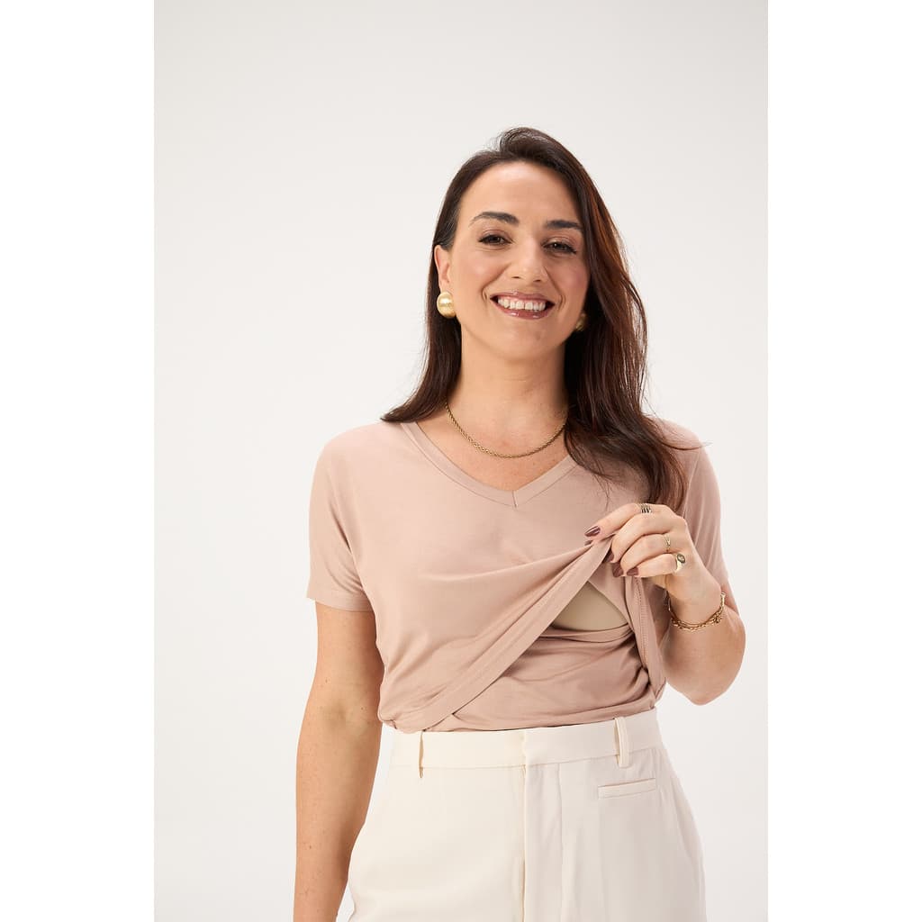 BLUSA DE AMAMENTAÇÃO GOLA V NUDE