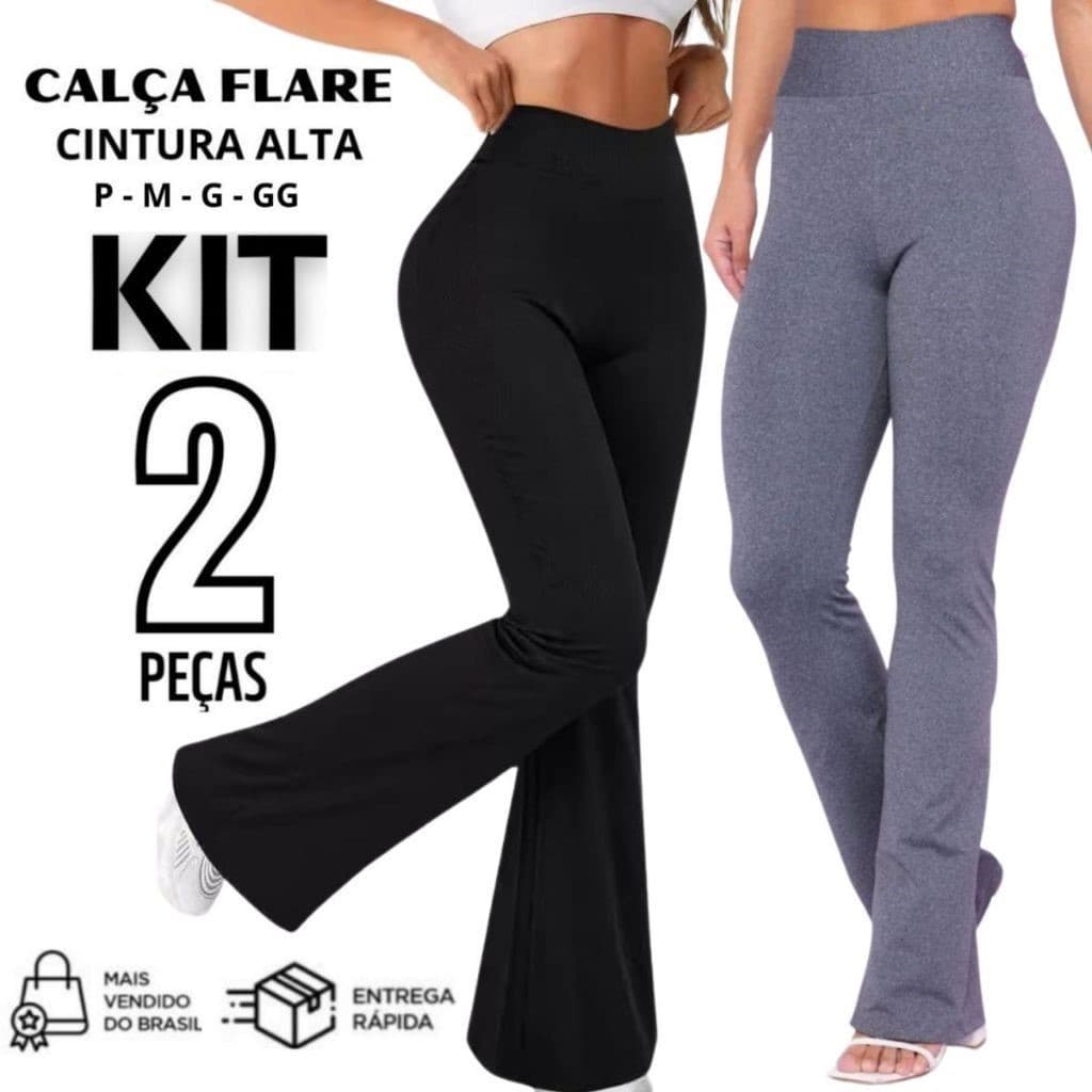 Kit 2 Calça Legging Flare Feminina Cintura Alta Boca de Sino Bailarina Premium PROMOÇÃO ENVIO IMEDIATO