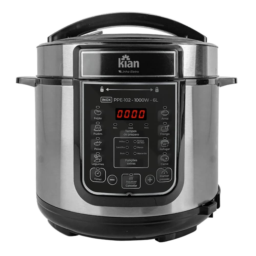 Panela de Pressão Elétrica PPE-102 – 6L Kian Timer Ajustável Controle de Temperatura Cuba Antiaderente Inox
