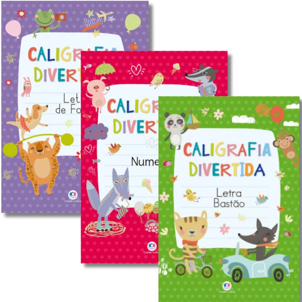 Kit 3 Livros | Caligrafia Divertida | Letra de Forma + Letra Bastão + Numerais