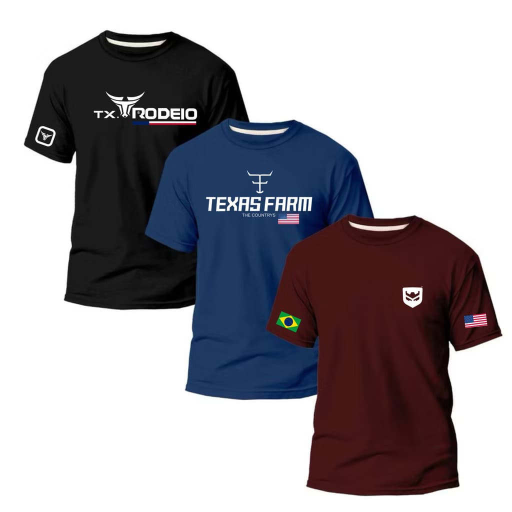 kit3 Camisetas Masculina Rodeio Texas Country agro variado