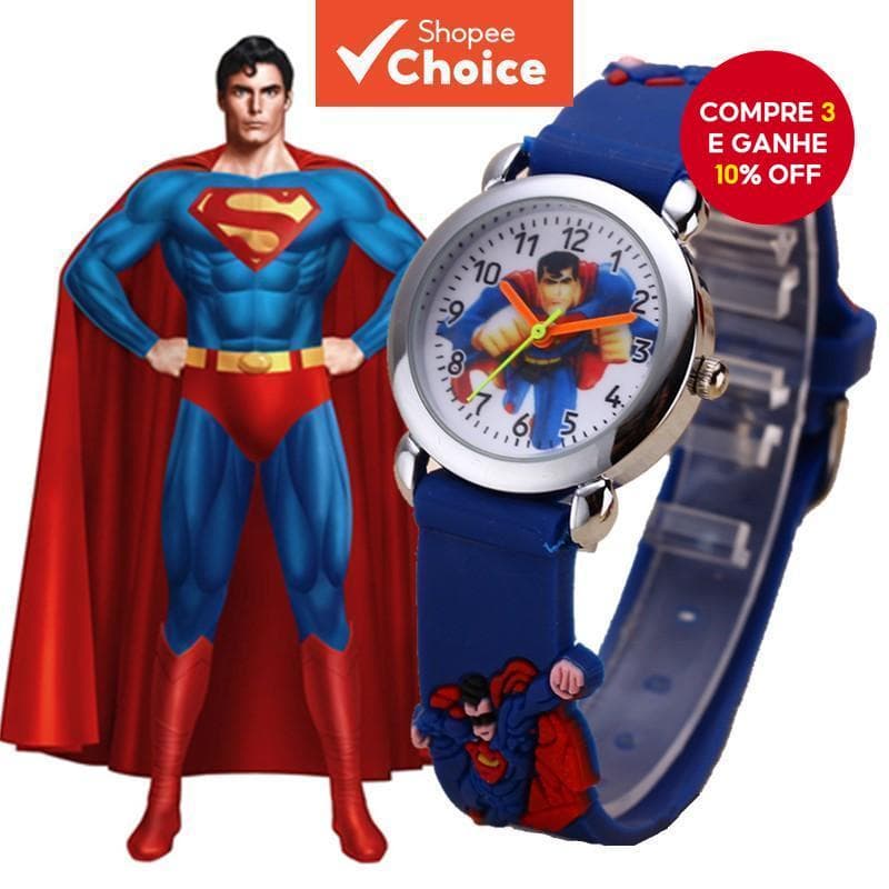 Relógio Infantil 3D Super-Homem Cartoon Casual Kids Boy Watch