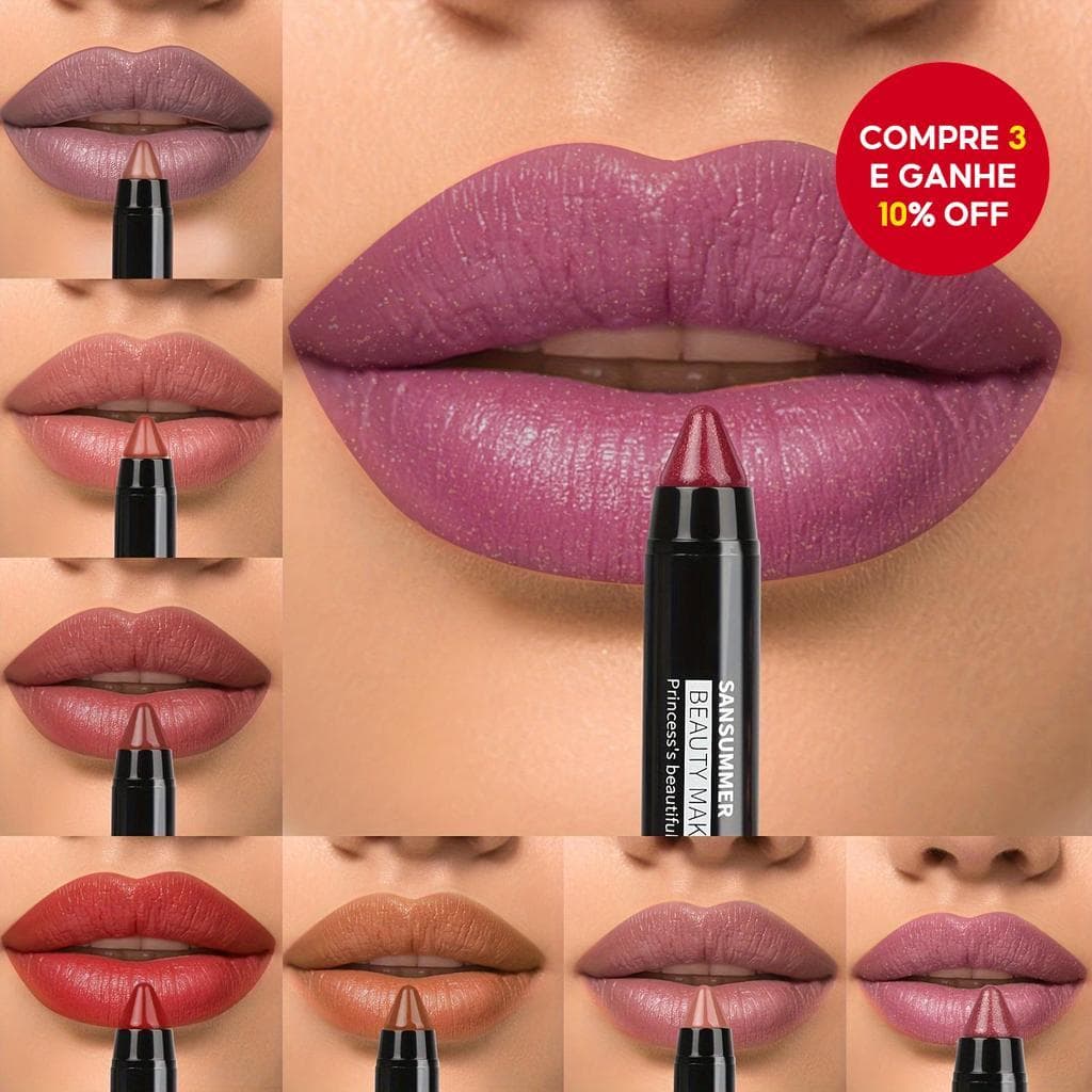 Lápis Labial Matte 8 Cores à Prova d'Água e Transferência SANSUMMER - Caneta de Cera para Lábios maquiagem