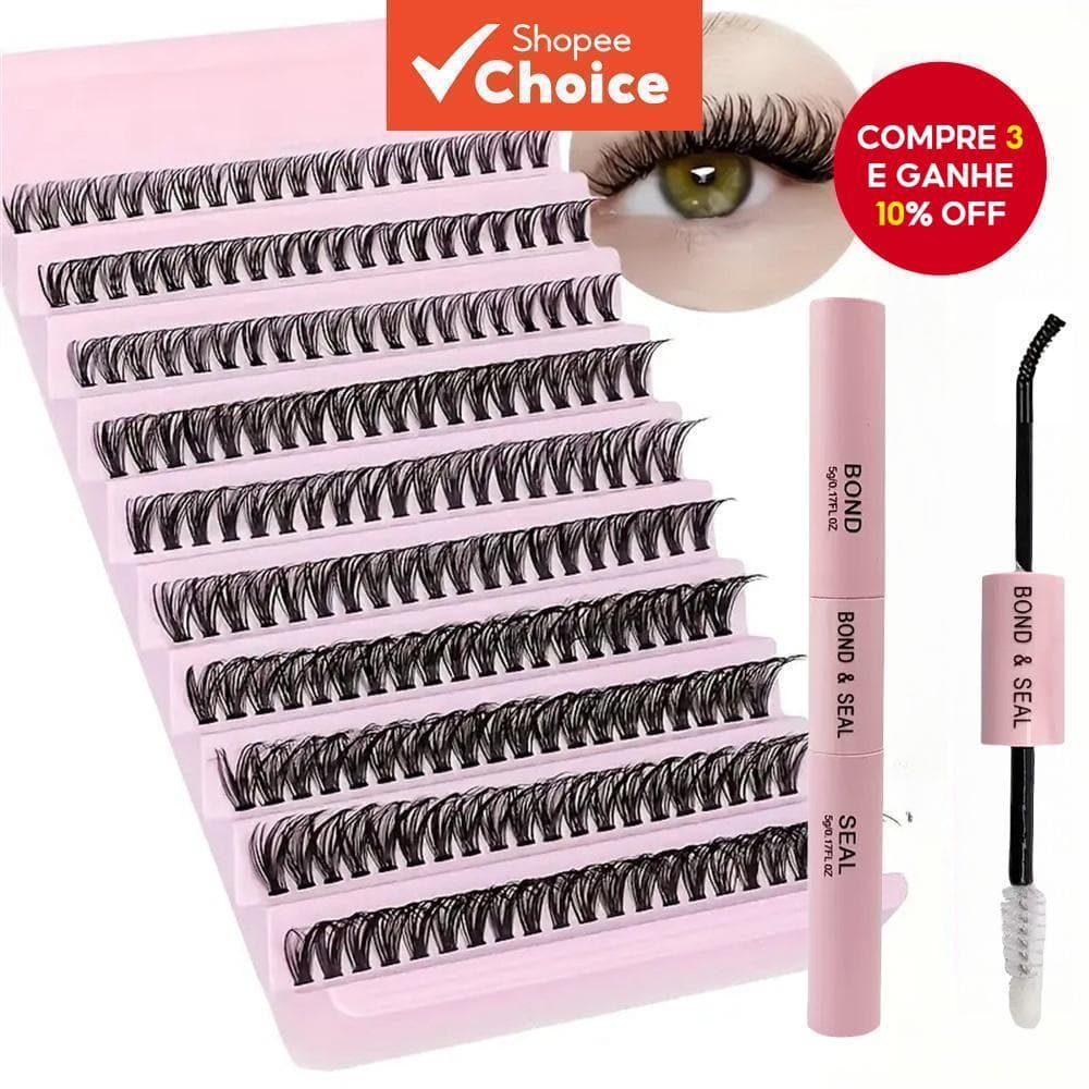 Kit De Extensão DIY Para Cílios E Aglomerados De 40D 8-18Mm Com Vedação Adesiva 200 Unidades