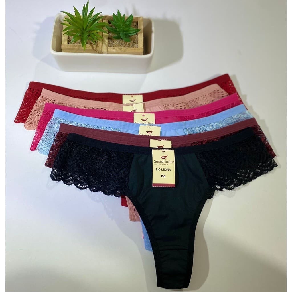 Kit 10 Calcinhas Alice Fio Dental E Renda Na Lateral Lingerie Feminina