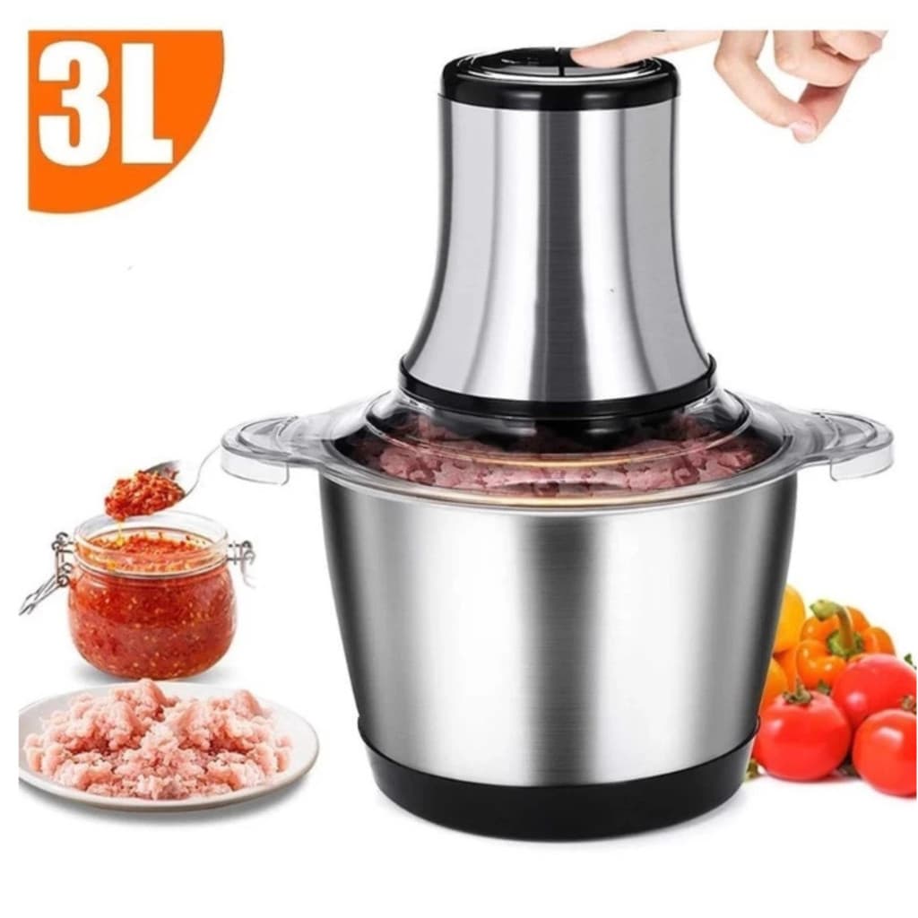 Picador De Alimentos 3L Moedor Elétrico Triturador Potente Carne Legumes Temperos Inox 110v/220v