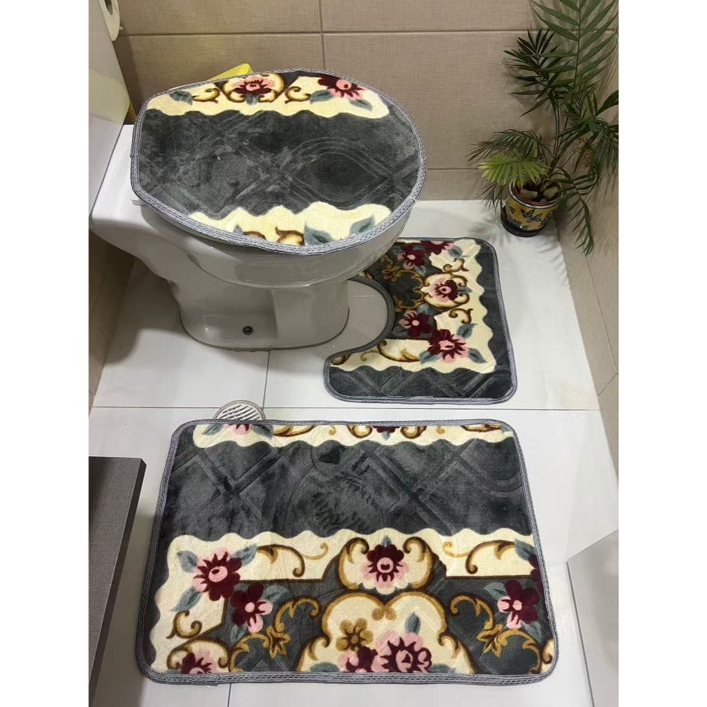 Jogo Tapete Banheiro Floral Super Antiderrapante 3 Peças Boa Qualidade Zon