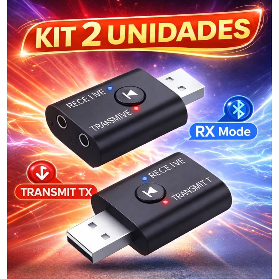 Kit 2x Adaptador Bluetooth 5.0 USB Transmitir e Receber Áudio P2 para TV PC Notebook