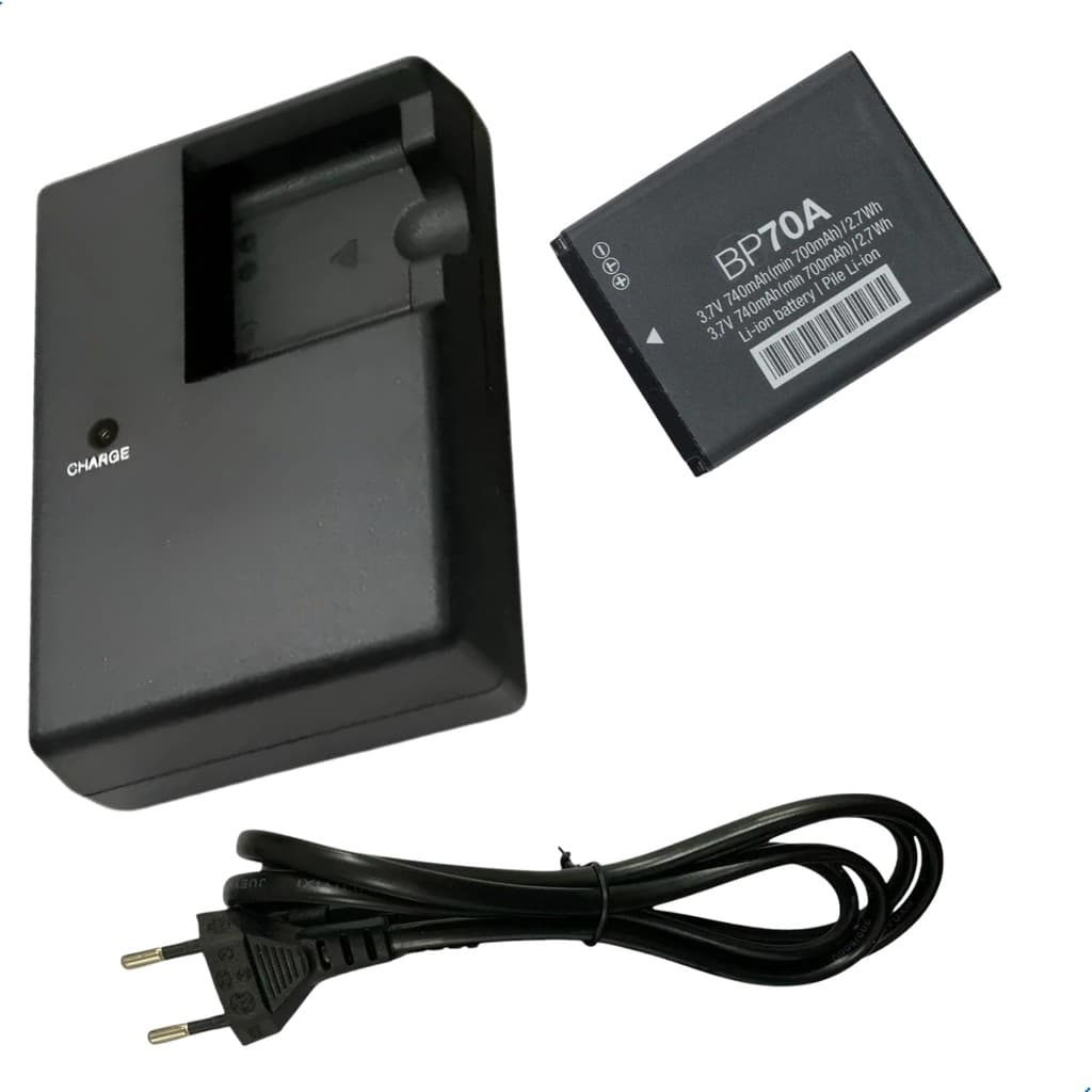 Kit Bateria BP-70A 740mAh e Carregador SBC-70A para Samsung Séries ST DV PL WB SL TL