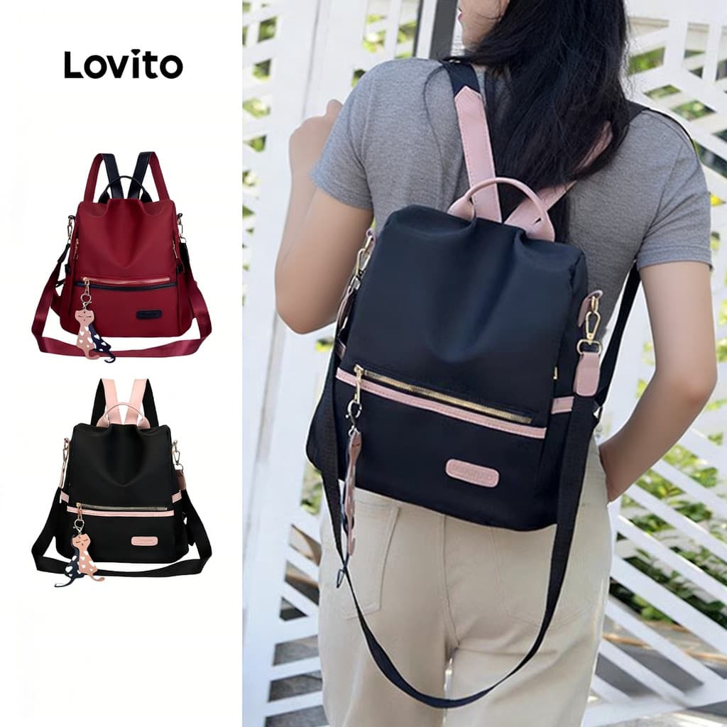 Lovito Mochila Feminina Casual Multifuncional Para Computador Estilo Universitário Com Grande Capacidade LFA110090