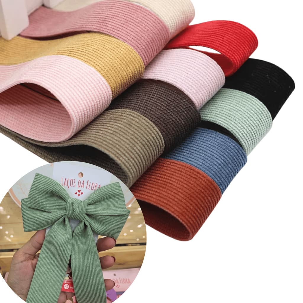 Cotelê Luxo Fita Veludo Cortelê 38mm Dupla Face com Cetim/ Rolo com 2 metros Fita para fazer Laço