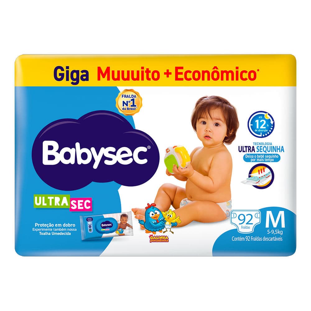 Fralda Descartável Babysec Galinha Pintadinha Ultrasec Giga M 92 Unidades