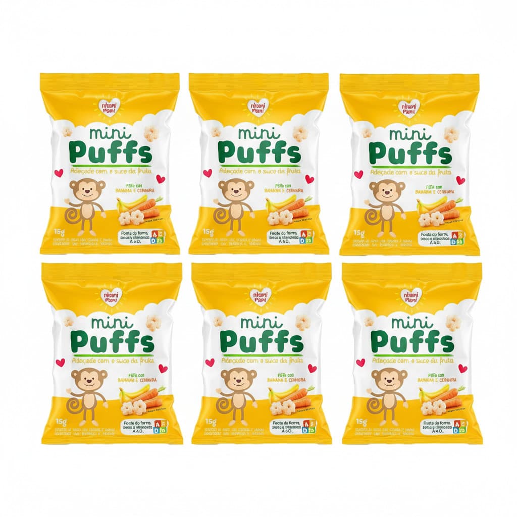 Kit Biscoito de Arroz Mini Puffs Banana e Cenoura Nhami Mami - 6 unidades de 15g