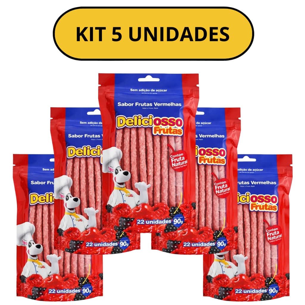 PETISCO OSSO FRUTAS VERMALHAS DELICIOSSO 90G - KIT 5