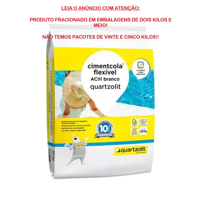 Kit Argamassa ACIII Mais Forte Quartzolit 2,5kg Branca, Pequeno Reparo, Seca Rápido, Externo Interno