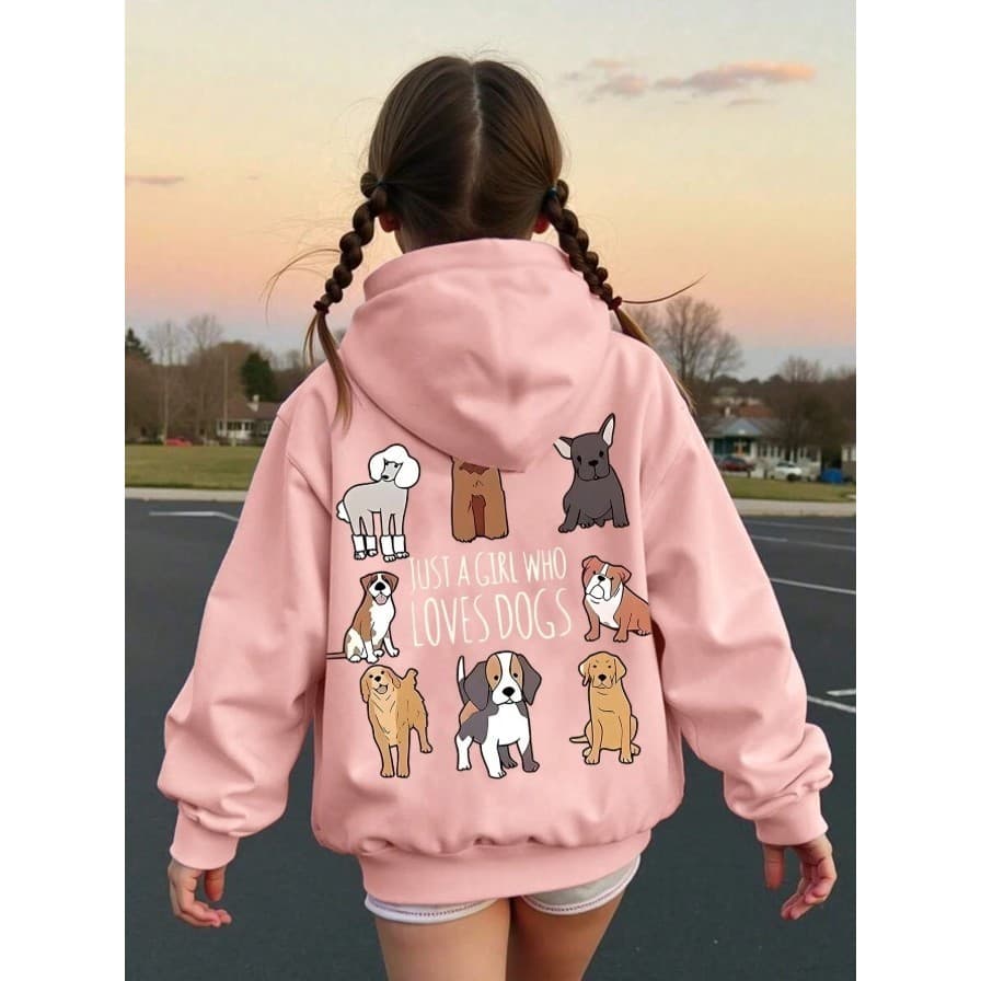 Moletom Canguru Feminino Infantil 02 ao 16 Estampado Love Dogs Modinha Fofinho Para Meninas