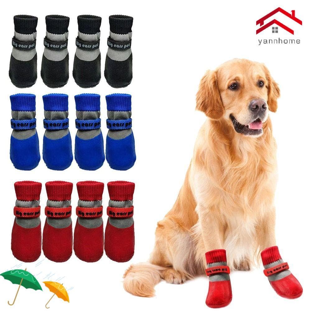 YANNHOME 4 Pcs Botas Para Filhotes De Cachorro , Sola Macia Antiderrapante Sapatos De Inverno , Capas Ajustáveis Imperme