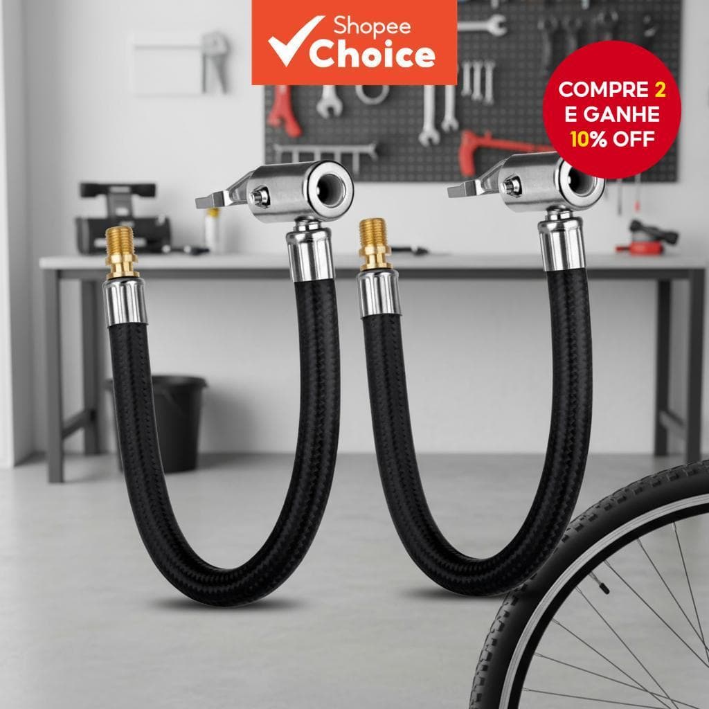  Adaptador de Mangueira de Inflação para Bicicleta, Motocicleta e Carro - Tubo de Extensão para Bomba com Bico de Ar com