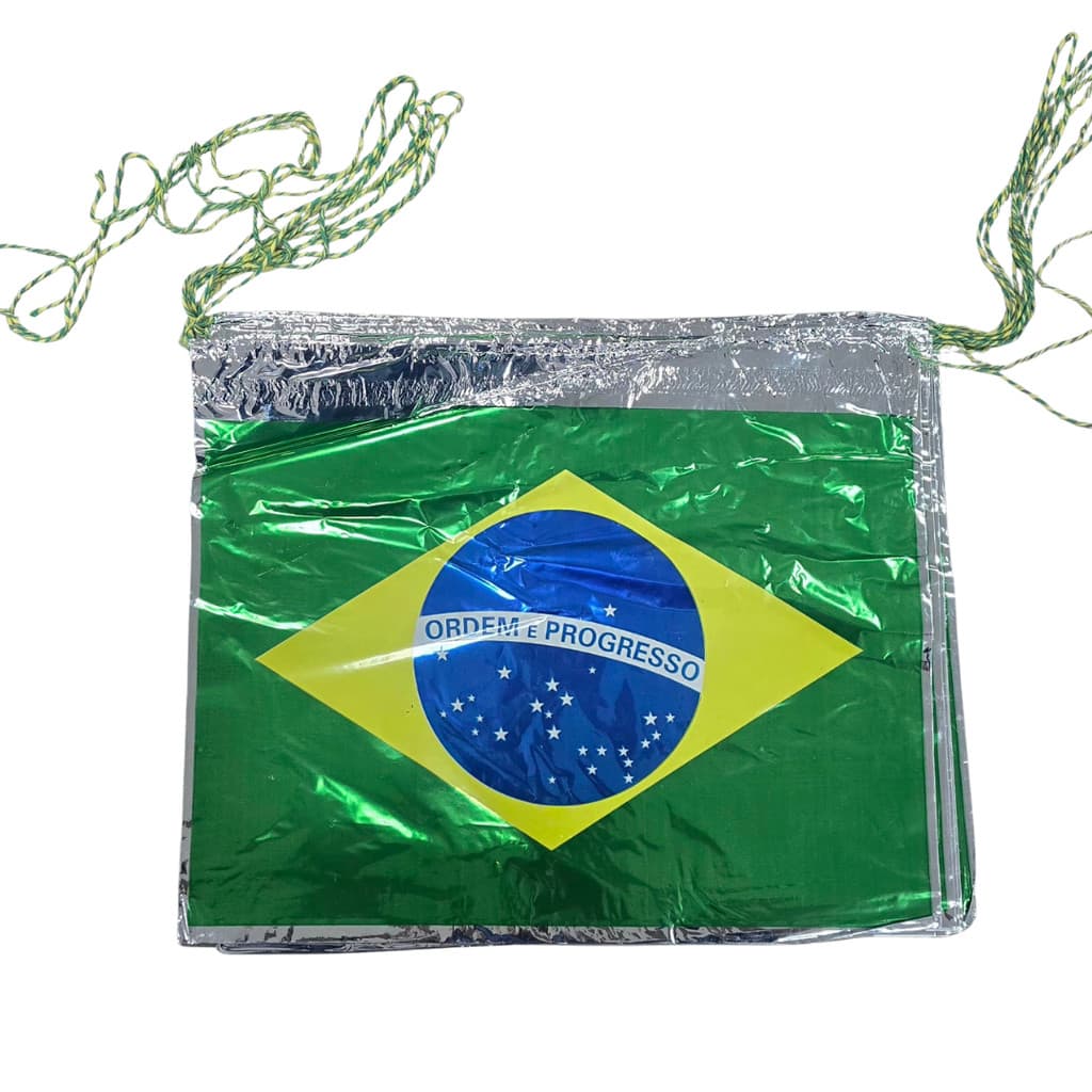 Decoração Copa do Mundo Varal Bandeira Brasil Metalizada