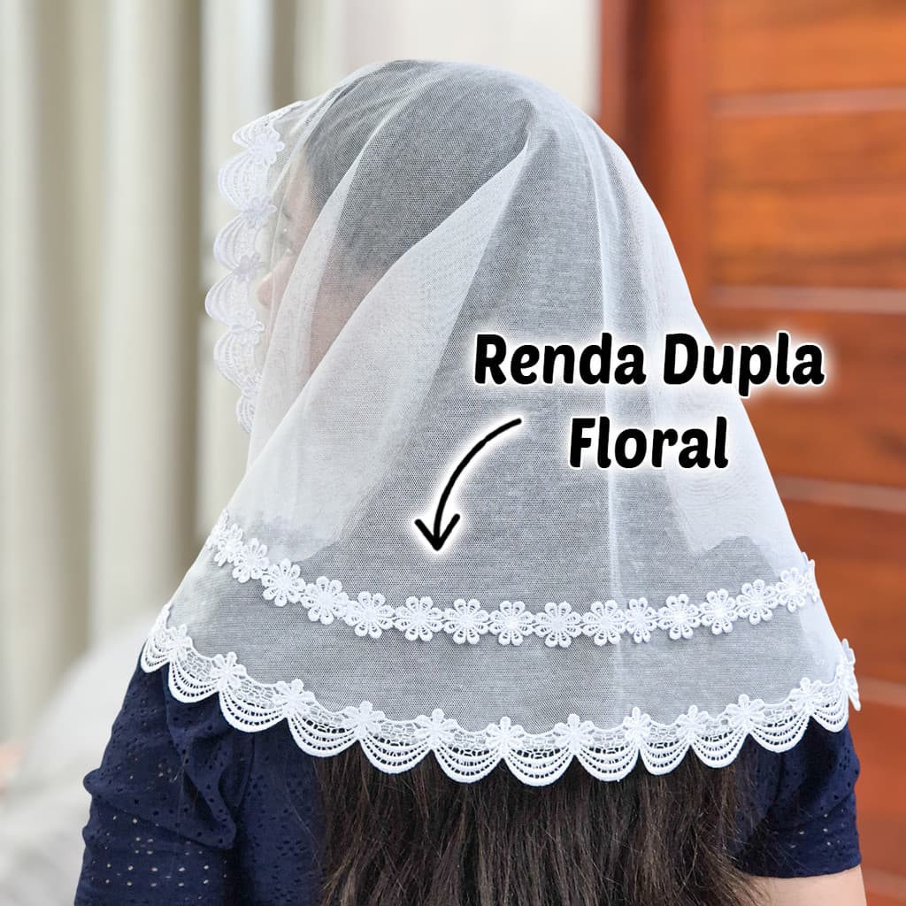 Véu Ccb Congregação Cristã Renda Floral Dupla Aplicado (Roberta)