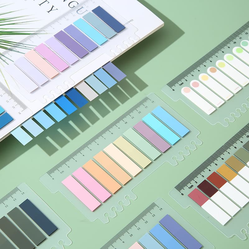 200 Folhas Notas Adesivas Com Marcador De Régua - Marcador De Página Livro Papelaria Escritório