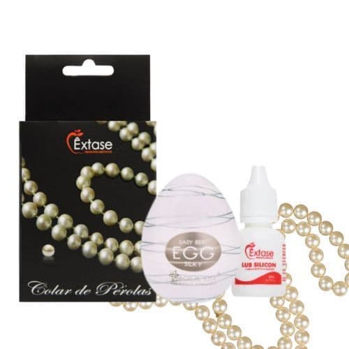Kit Sensual para Casal, Colar de Pérolas Erótico + Masturbador Egg + Lubrificante Siliconado Premium