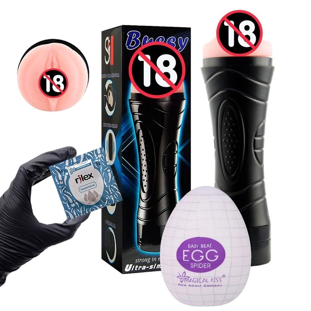 KIT Masturbador Para Homens Perereca de Borracha Vagina + Egg Masturbador + Lubrificante Intimo SEX