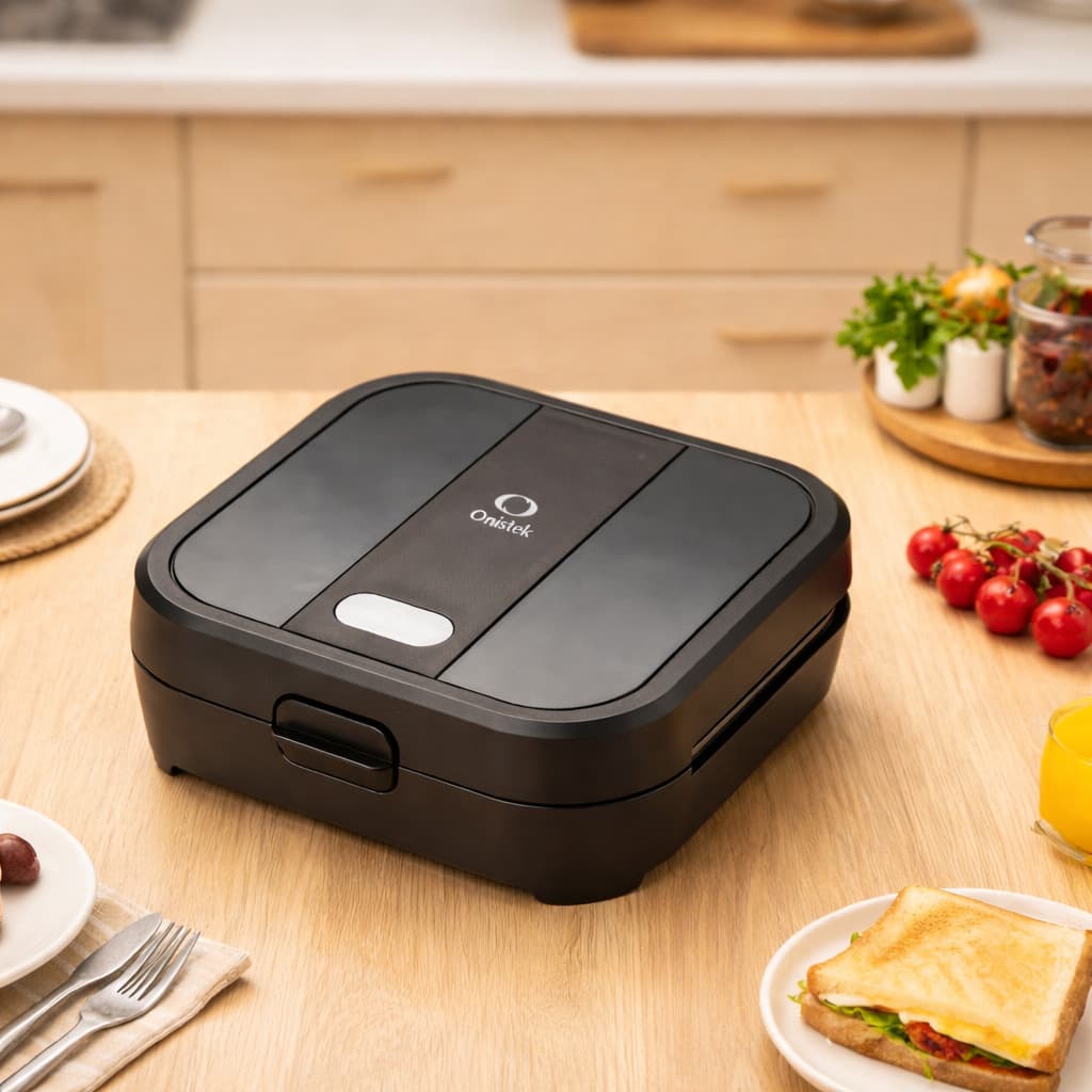 Sanduicheira Elétrica Compacta 800W Termostato Automático Luz Indicadora e Aquecimento Uniforme ON-FE406